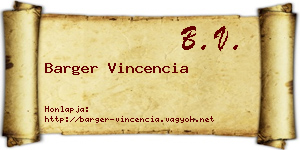 Barger Vincencia névjegykártya